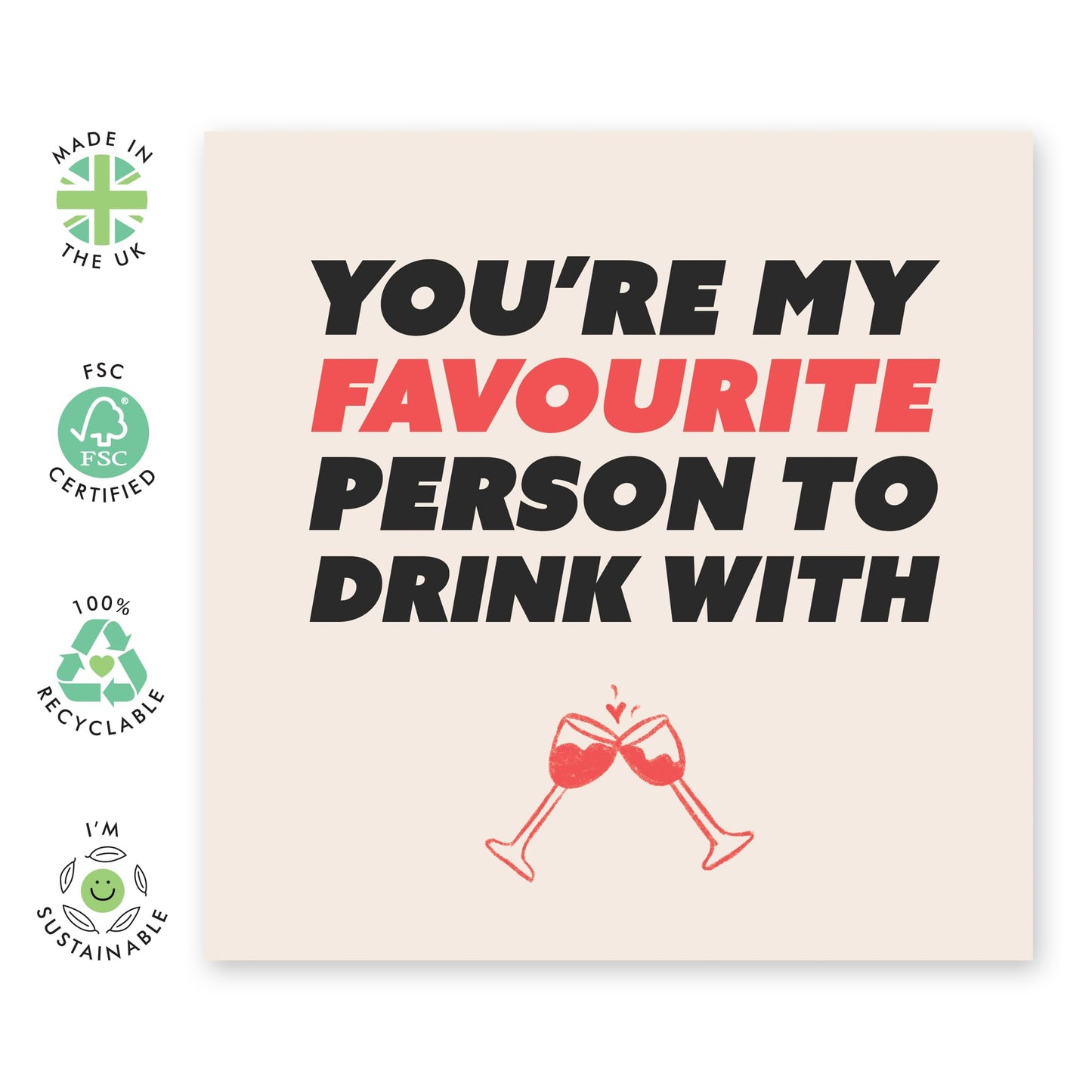 Valentines Card For Girlfriend Boyfriend Partner - My Favourite Person To Drink With Red - Wedding Anniversary Card For Husband Wife - Romantic Card For Him Her - Comes With Fun Stickers By Central 23