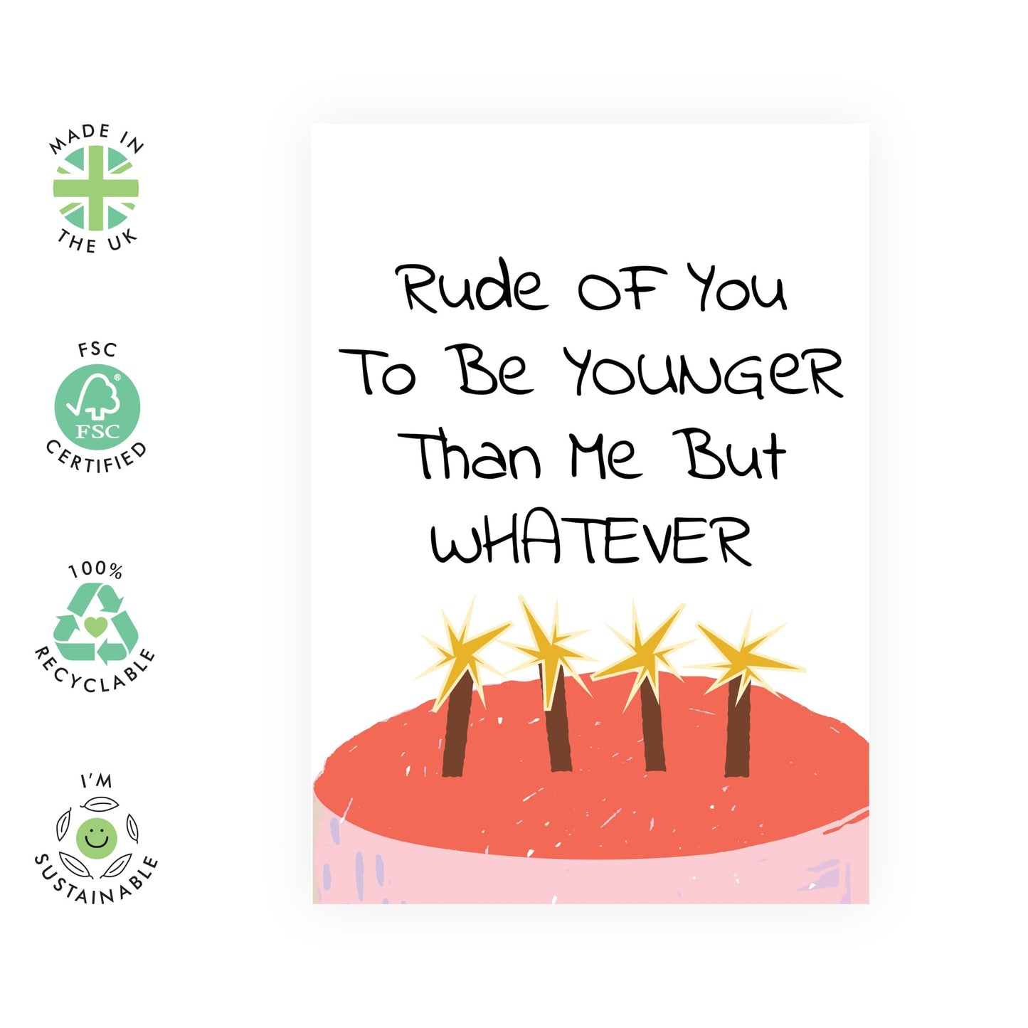 Funny Happy Birthday Card - 'Younger' - Gift for Niece, Nephew, Best Friends, BFFs, Buddies, Mates, Bro, Bruv, Family - Youngster - Comes with Fun Stickers