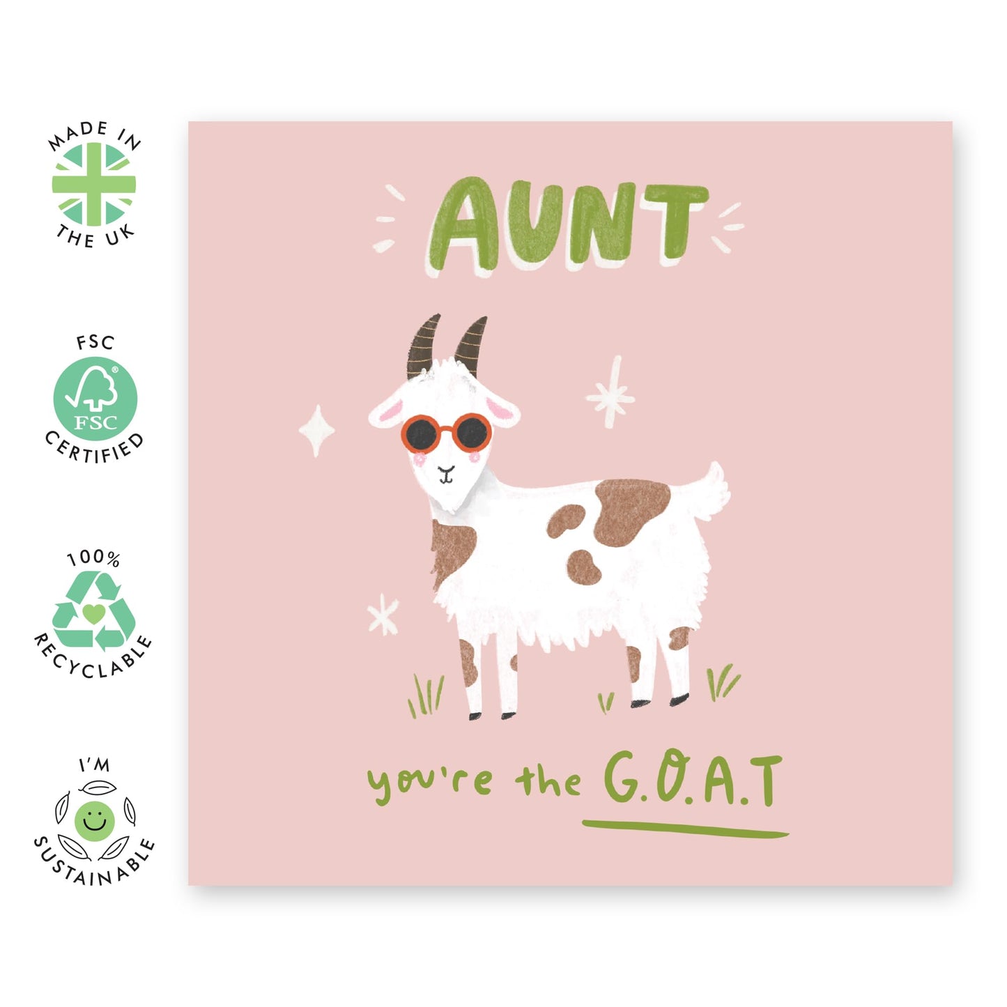 Hilarious Animal Birthday Card - 'Goat Aunt' - Gifts for Auntie, Relatives, Family, Her, Ladies from Niece or Nephew - Greatest of All Time - Comes with Fun Stickers