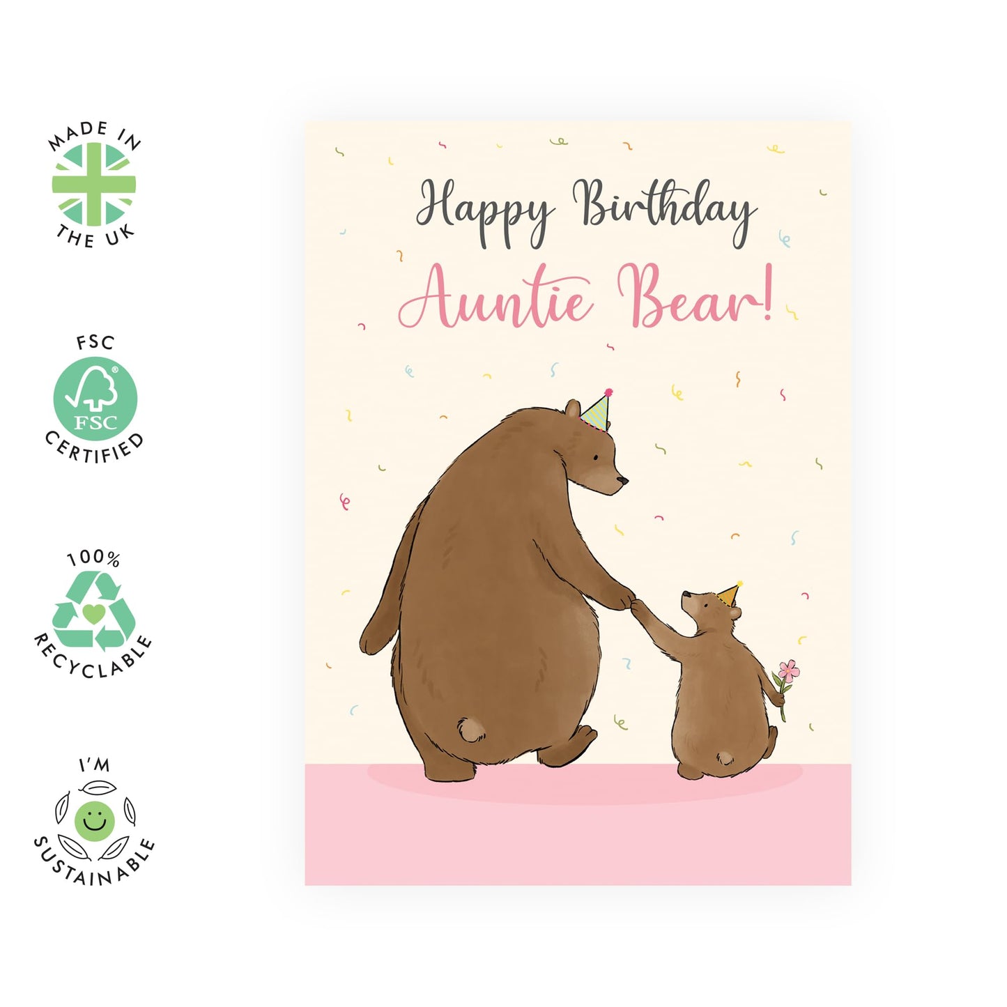 Birthday Card - Happy Birthday Auntie Bear - Animal Birthday Card - Birthday Card From Nephew Niece - Pretty Greeting Cards For Women - Gifts For Women - Comes With Fun Stickers - By Central 23