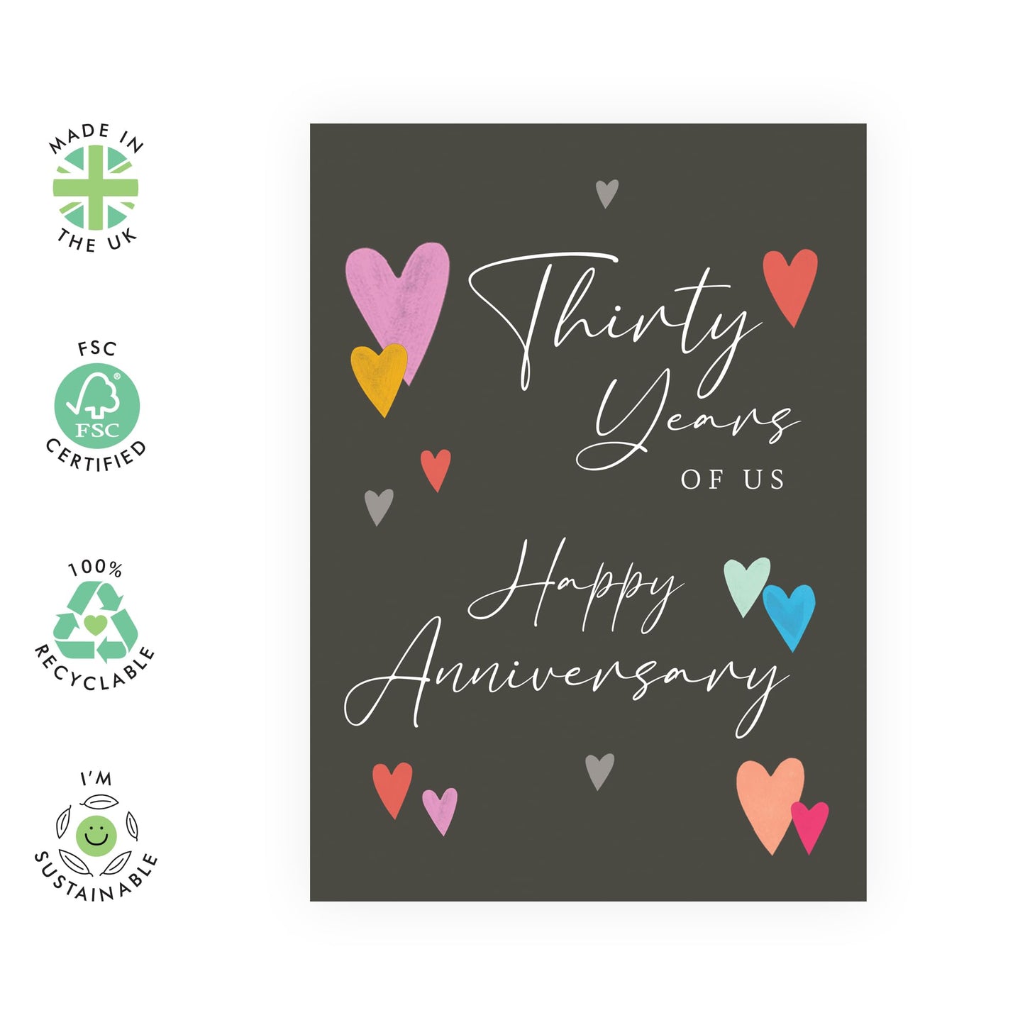 30th Wedding Anniversary Card - 'Thirty Years Of Us Text' - Gifts for Wife, Husband, Spouse, Honey, Lovebug, Darling, Parents, Mum, Dad - Pearl Celebration- Comes with Fun Stickers