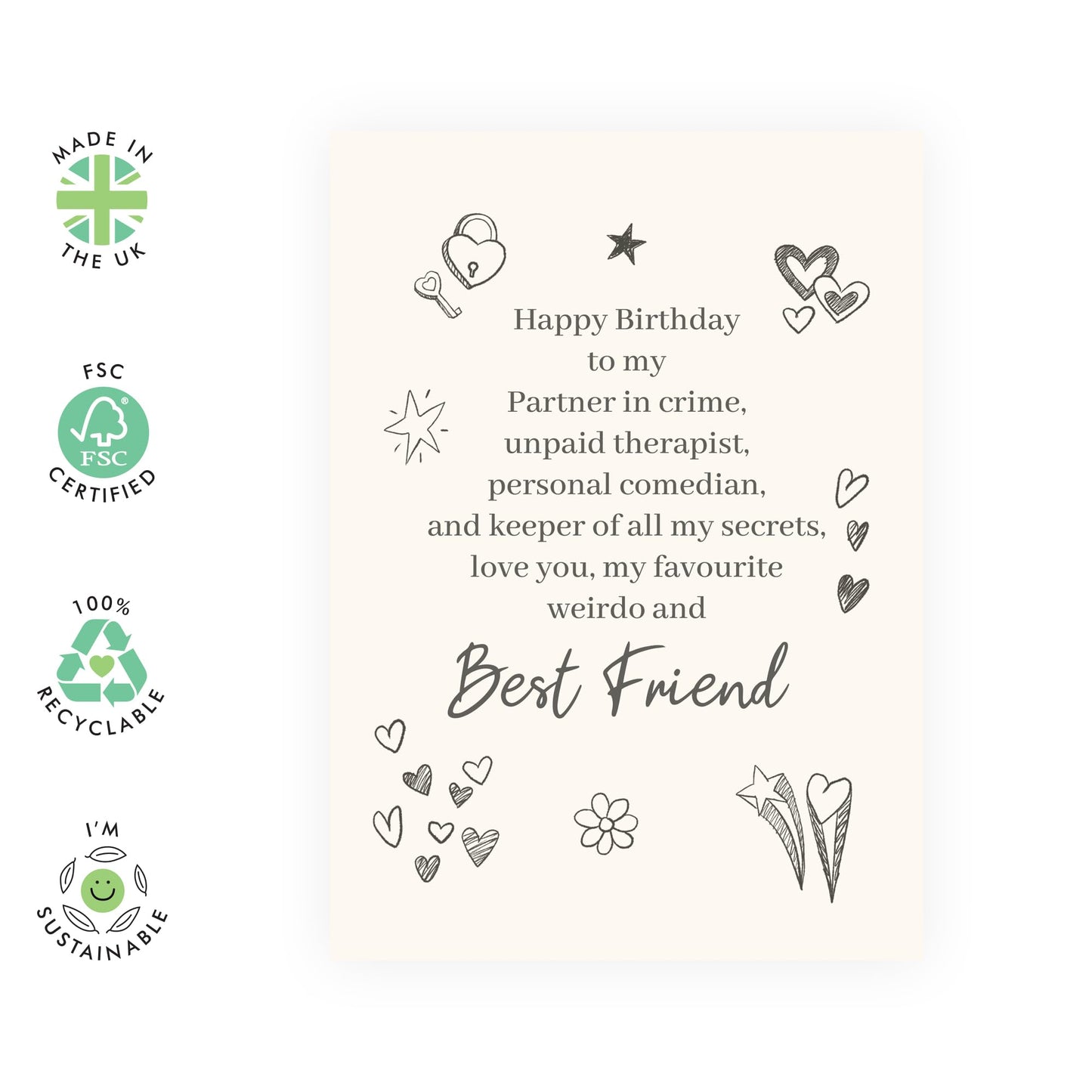BFF Greeting Card For Her - 'Best Friend Birthday Card - Gifts for Besties, Girlfriends, Her, Sis, Ladies, Women - Celebrating Friendship - Comes with Fun Stickers