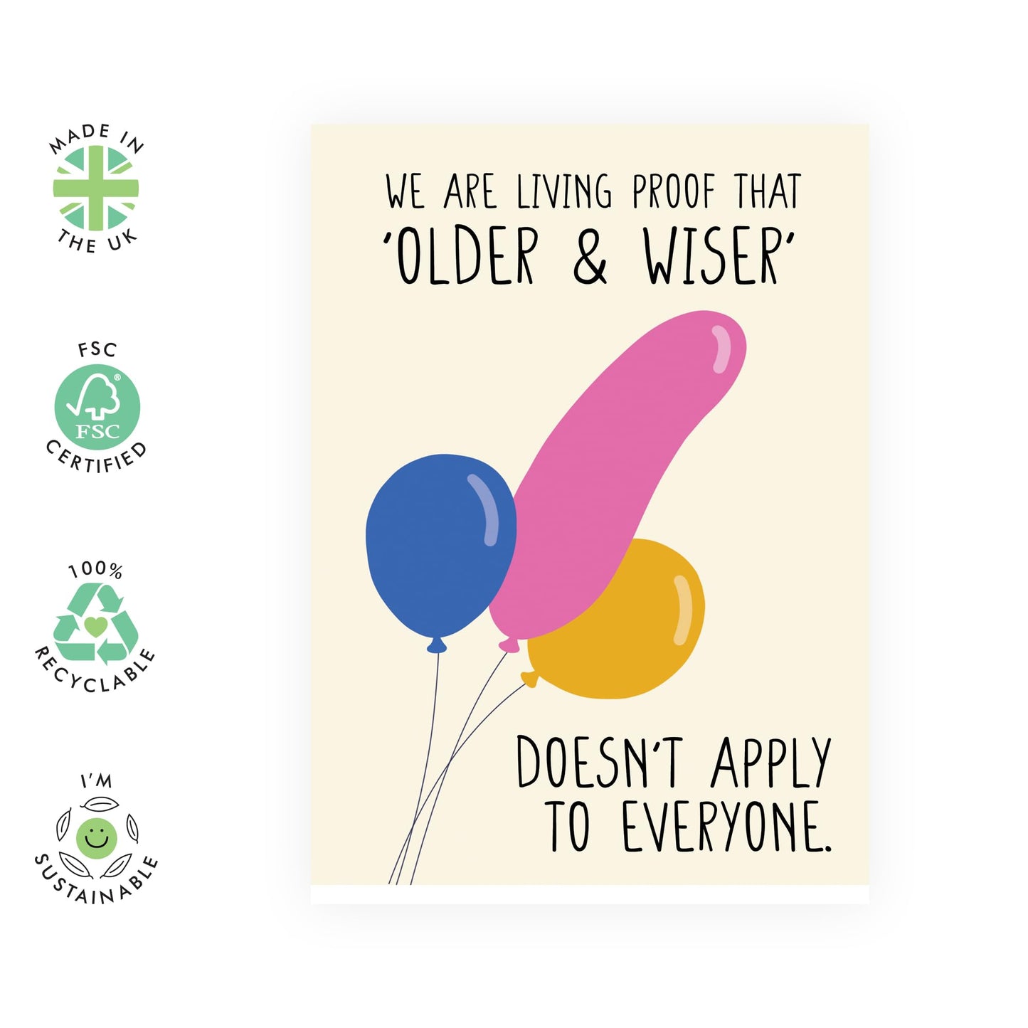 Best Friend Birthday Card Funny Humour - Older & Wiser Doesn't Apply To Everyone - Rude Birthday Cards For Men Women Adult - Inappropriate Gifts For Him - Comes With Stickers - By Central 23