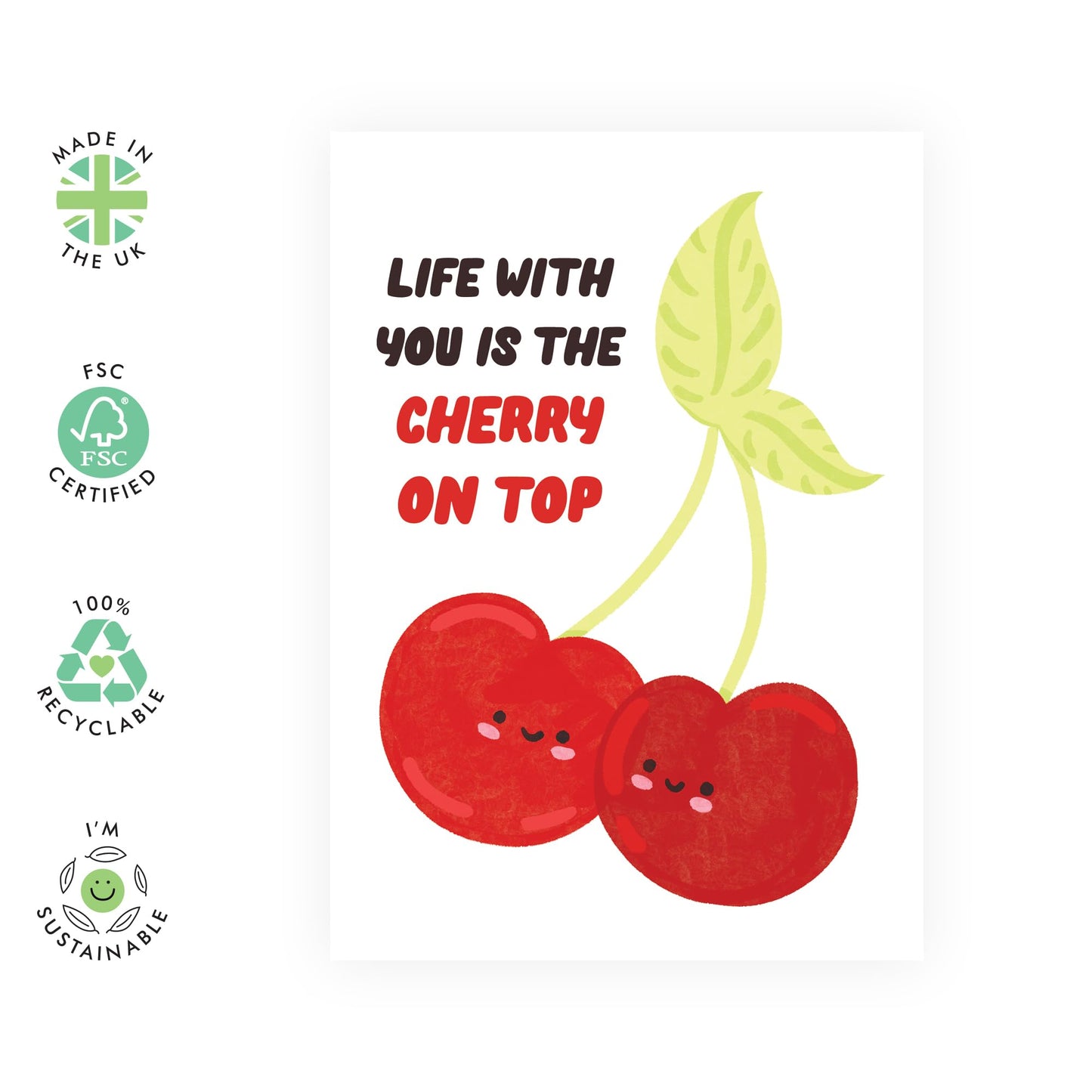 Valentines Cards For Him Her - Cherry On Top - Anniversary Card For Wife Husband - Sweet Greeting Cards For Mum Dad - Daddy Mummy - Boyfriend Girlfriend - Comes With Stickers - By Central 23