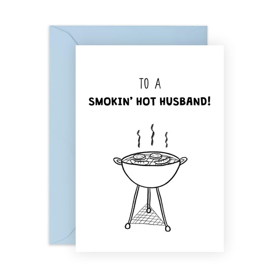 Husband Birthday Card From Wife - Bbq Smokin Hot Husband - Funny Wedding Anniversary Card For Him - Valentines Card For Husband - Comes With Stickers - By Central 23
