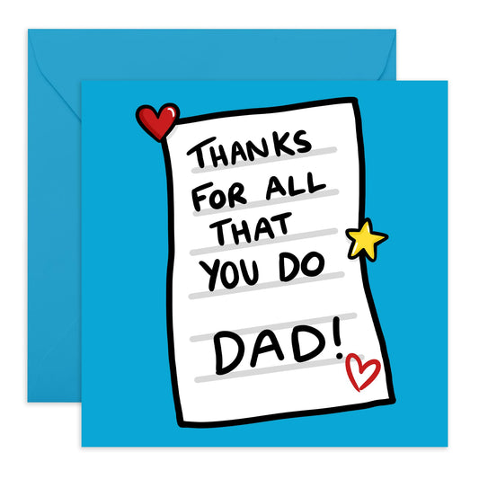 Thank You Cards For Dad - For All That You Do - Dad Birthday Card - Appreciation Cards For Father Daddy Papa Pop - Father’s Day Card - Comes With Stickers - By Central 23