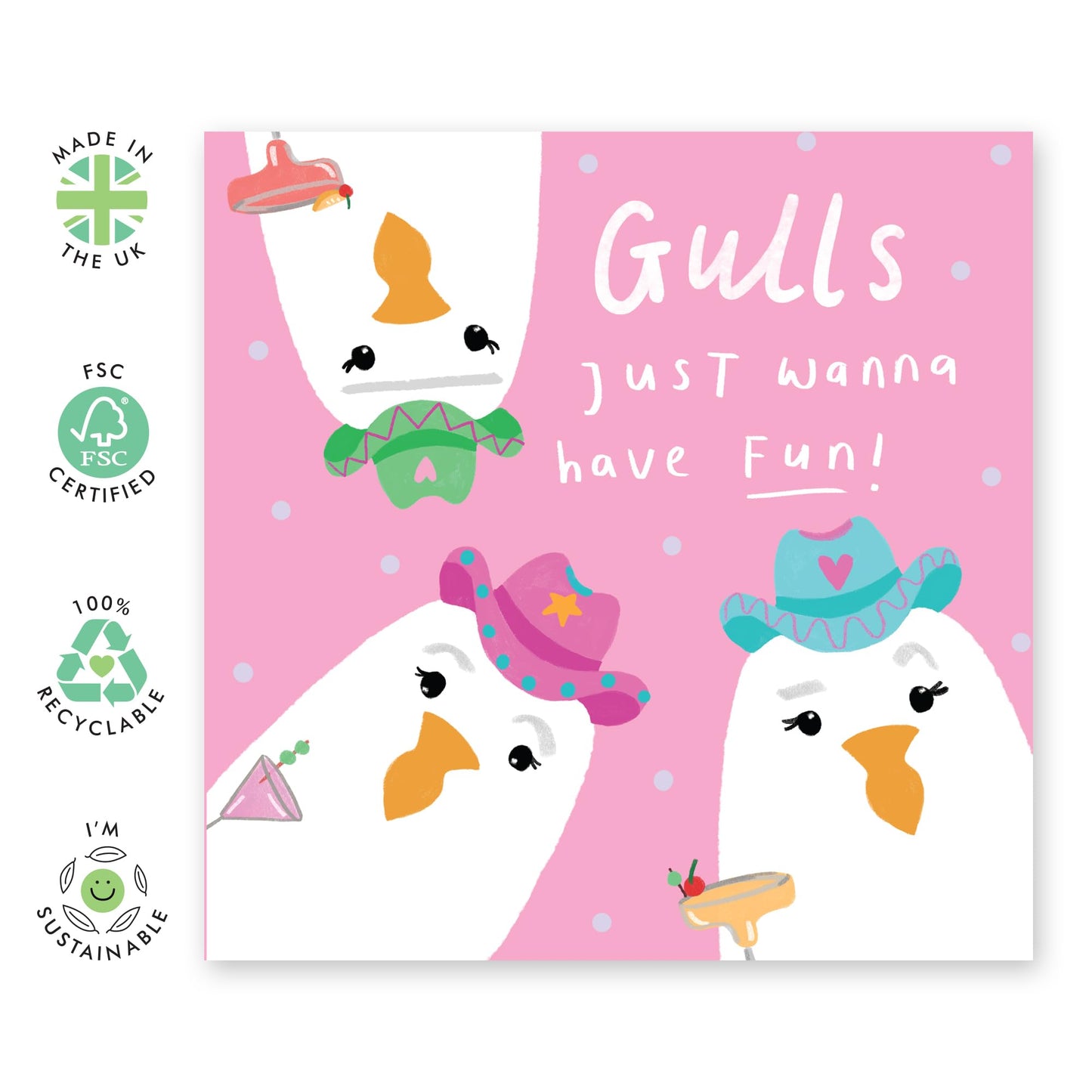 Sea Gulls Greeting Card for Friends - 'Gulls Just Wanna Have Fun' - Gifts for BFF, Best Friends, Girlfriend, Sister, Sis, Coleagues, Family, Ladies, Girls, Women - Fun Time - Comes with Fun Stickers