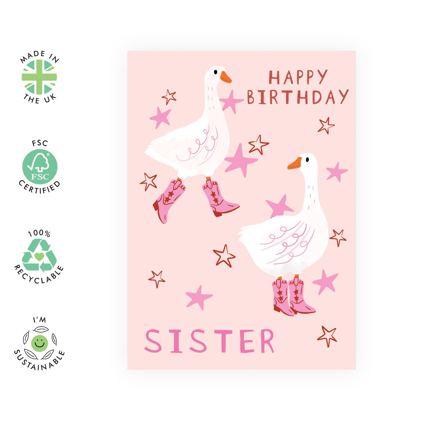 Geese In Boots Birthday Card - 'Geese Birthday Sister' - Gifts for Best Friends, Besties, BFF,Girlfriends, Sister, Sis, Gals, Her - Country Girl - Comes with Fun Stickers