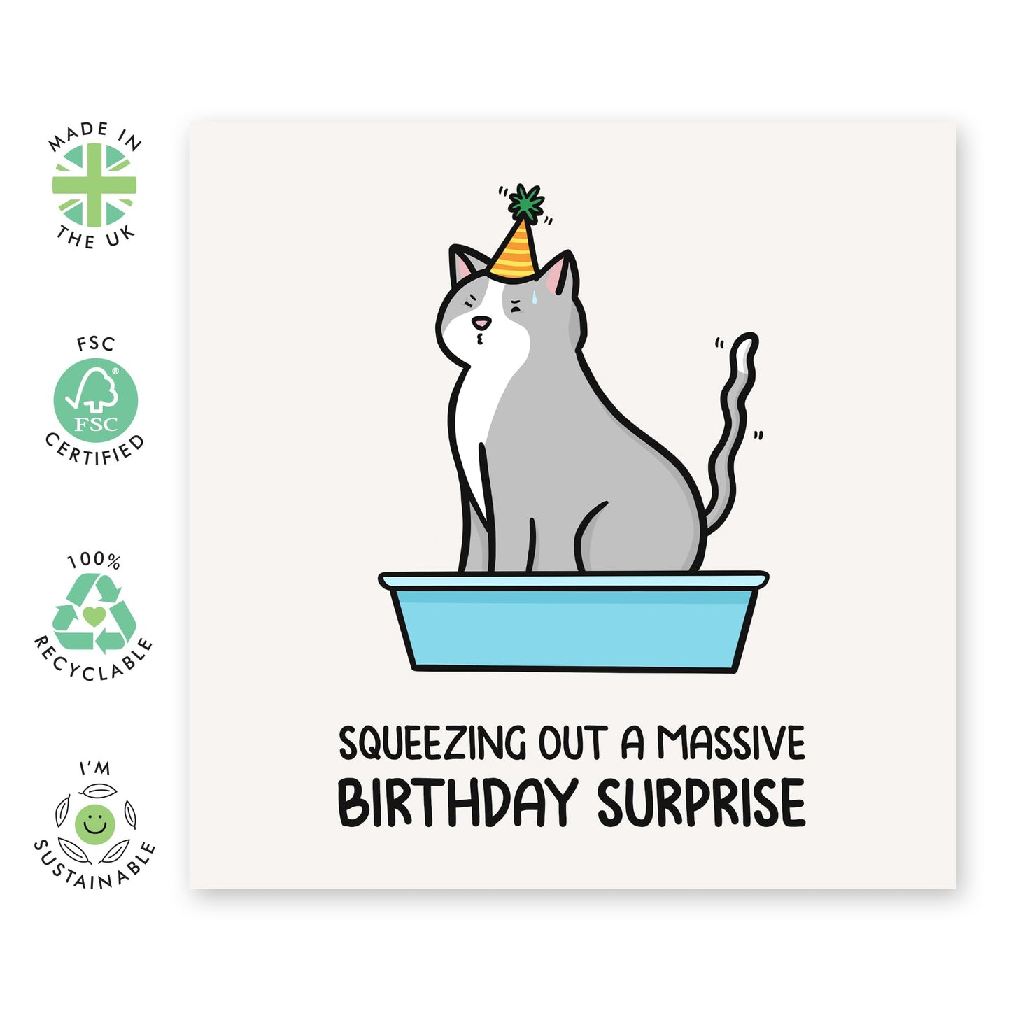Adorable Greeting Card - 'CAT SQUEEZING BIRTHDAY SURPRISE' - Featuring a Cute Cat Illustration for a Purr-fect Birthday Greeting - Ideal for Cat Lovers and Friends - Comes With Stickers By Central 23
