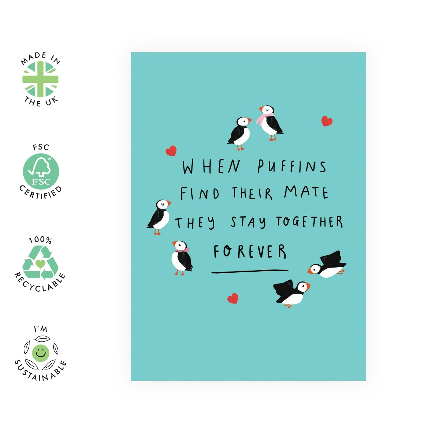 Adorable Greeting Card - 'PUFFIN COUPLES FOREVER' - Perfect for Celebrating Lasting Love with a Cute Twist - Ideal for Couples Who Cherish Endearing Messages - Comes With Stickers By Central 23