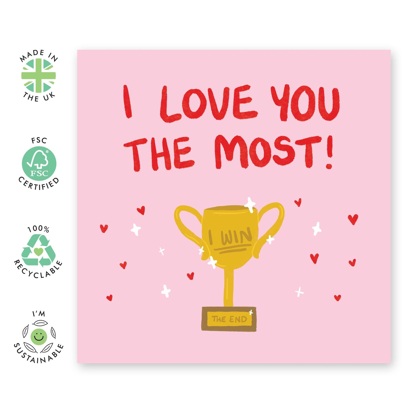 I Love You Cards For Him Her Mum Dad Son Daughter - I Love You The Most Trophy - Anniversary Card For Husband Wife - Girlfriend Boyfriend Valentines Card - Comes With Stickers By Central 23