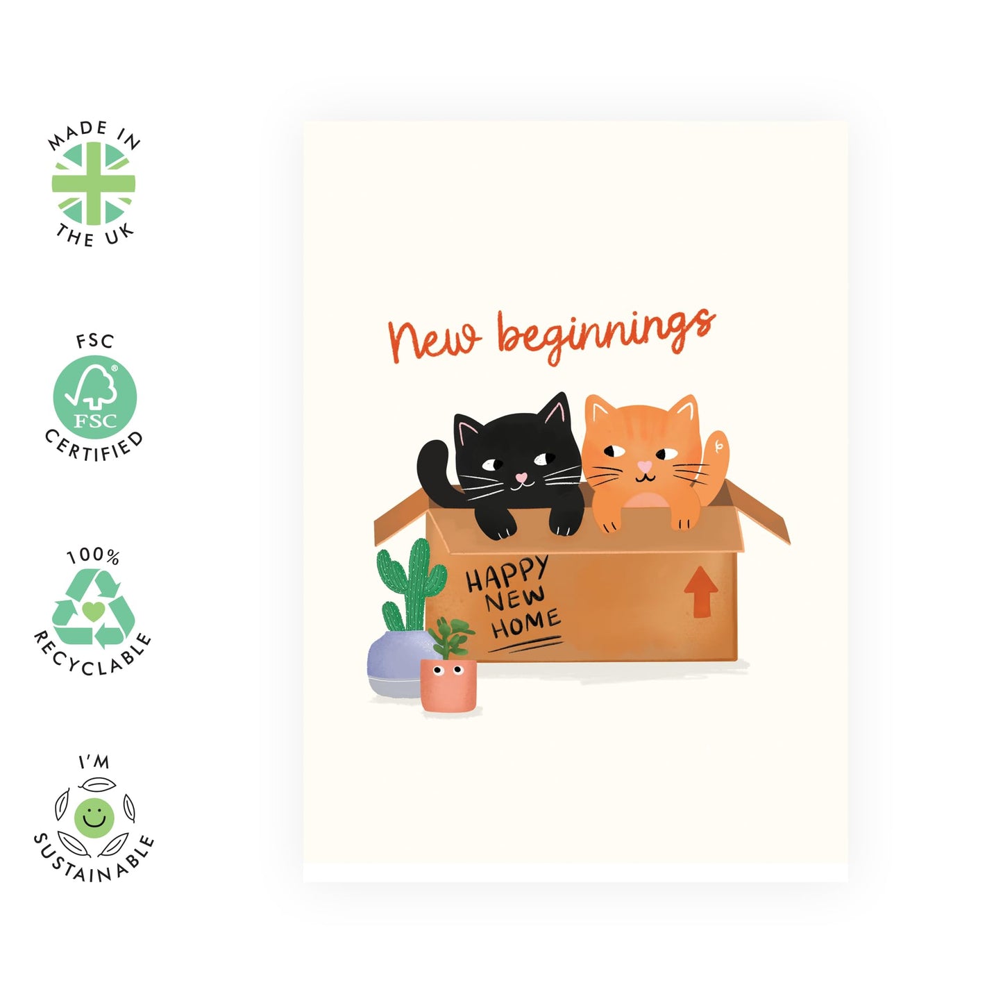 New House Cards Cat - New Beginnings - Congratulations Card For New Home Owners - Moving New Home Housewarming - Cat Adoption - For Cat Lovers - Comes With Stickers - By Central 23