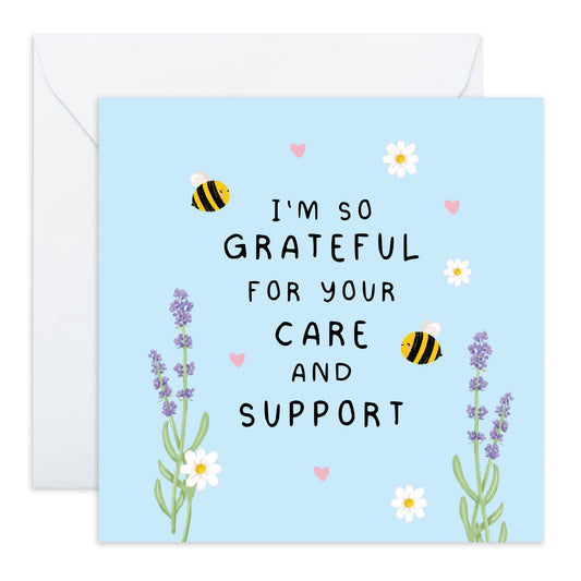 Thank You Greeting Card - 'Grateful' - Saying Thanks Gift to Mum, Dad, Friends, BFF, Sister, Uncle, Auntie, Colleagues, Co-Workers, Him, Her, Cousin, Family - Bees - Comes with Fun Stickers