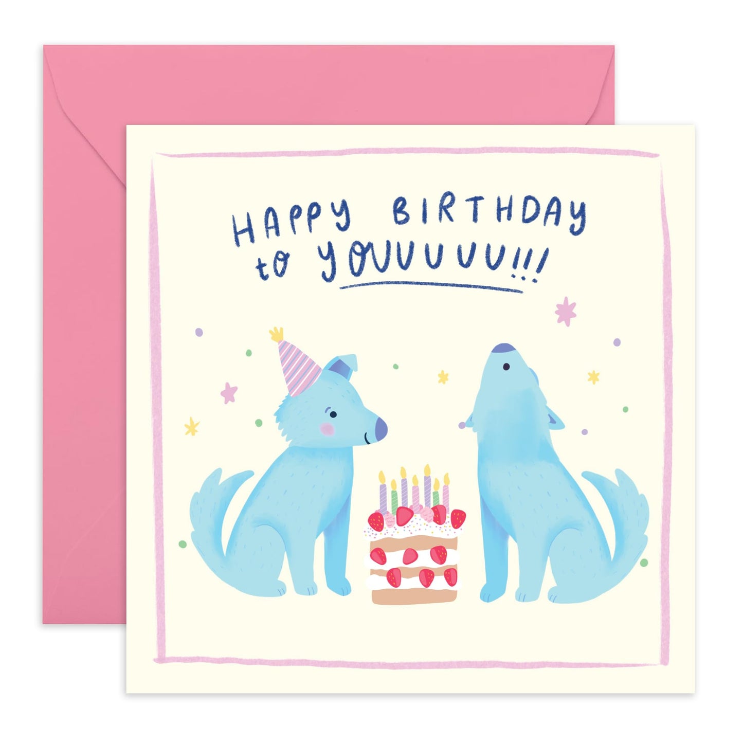 Birthday Greeting Card - 'HAPPY BIRTHDAY TO YOUUU WOLVES' - Perfect for Celebrating with a Cute Wolf - Ideal for Adding a Wild and Joyful Touch to Any Birthday - Comes With Stickers By Central 23