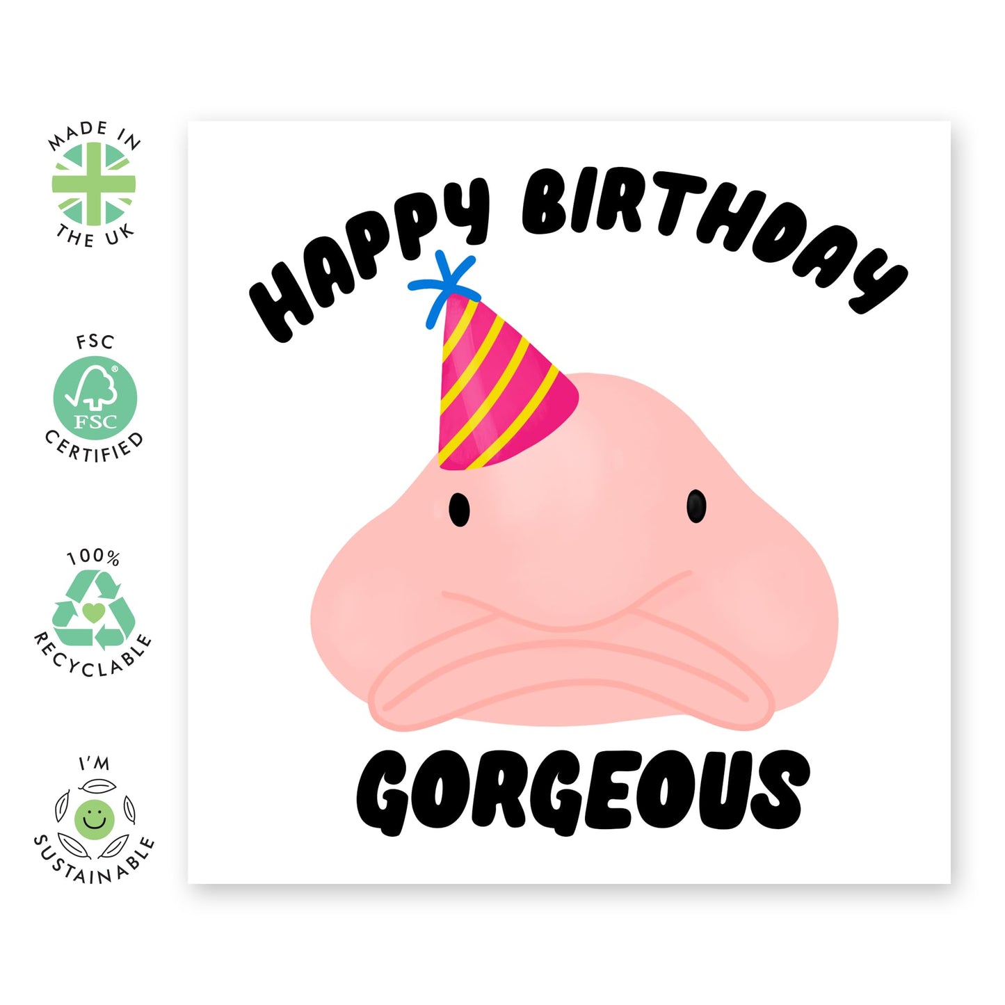 Happy Birthday Card - 'Birthday Blob Fish' - Gifts for Best Friends, Besties, BFF,Girlfriends, Sister, Sis, Gals, Wife, Girlfriend, Her - Gorgeous - Comes with Fun Stickers