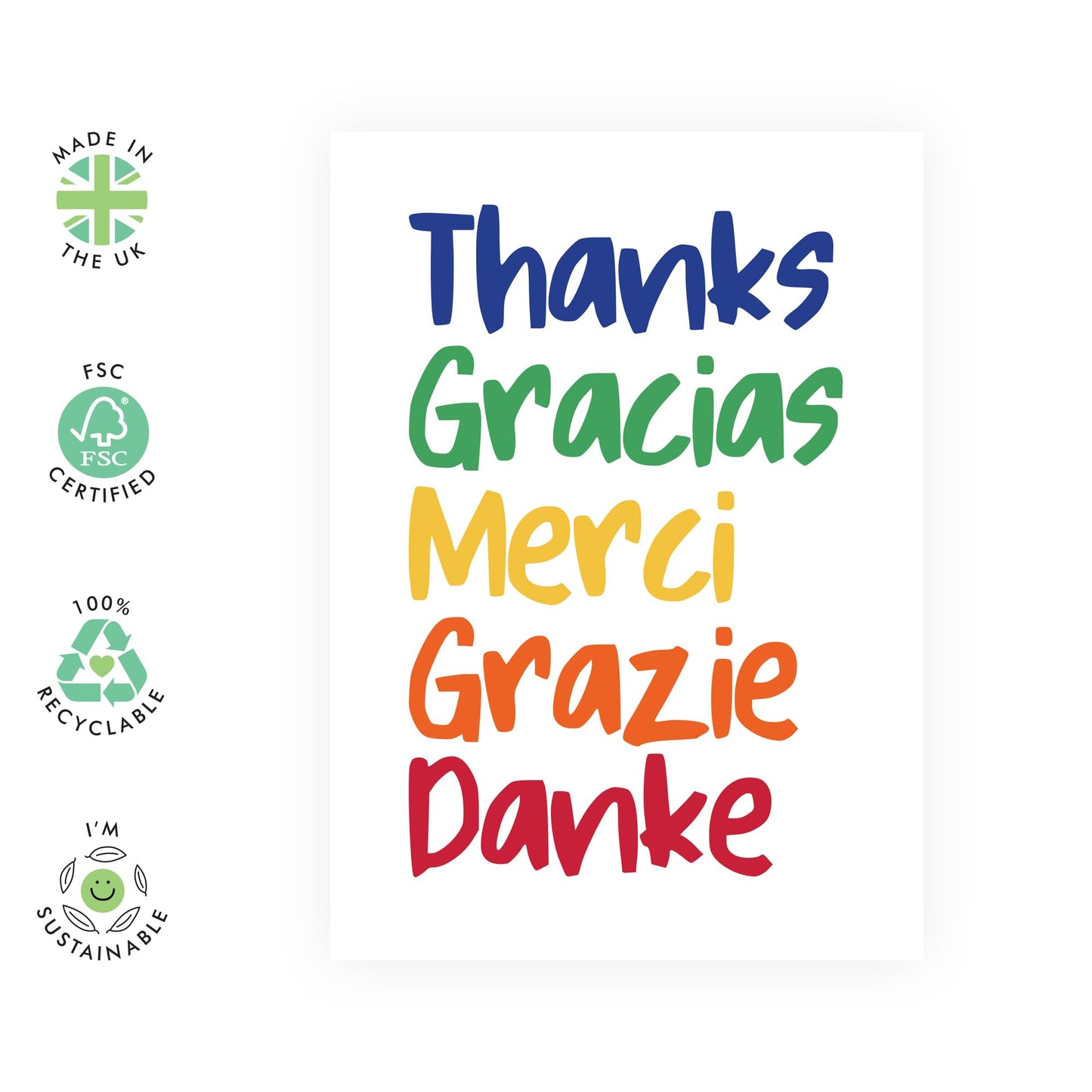 Thank You Card In Different Languages - 'Thank You' - Gifts for Friends, Family, Co-worker, Colleagues, Bestie, Bruv, Mate, Brother, Him, Her - Sincere - Comes with Fun Stickers