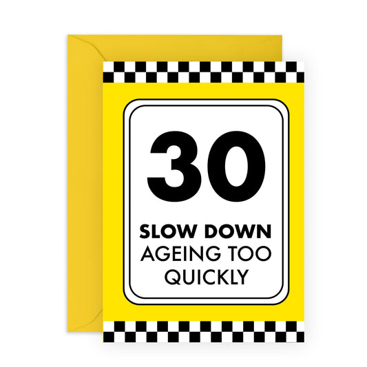 30th Birthday Card For Him Her - Slow Down, Ageing Too Quickly - Thirtieth Birthday Card For Men And Women - Pun Sarcasm - Gifts For Friends Age Thirty - Comes With Stickers By Central 23