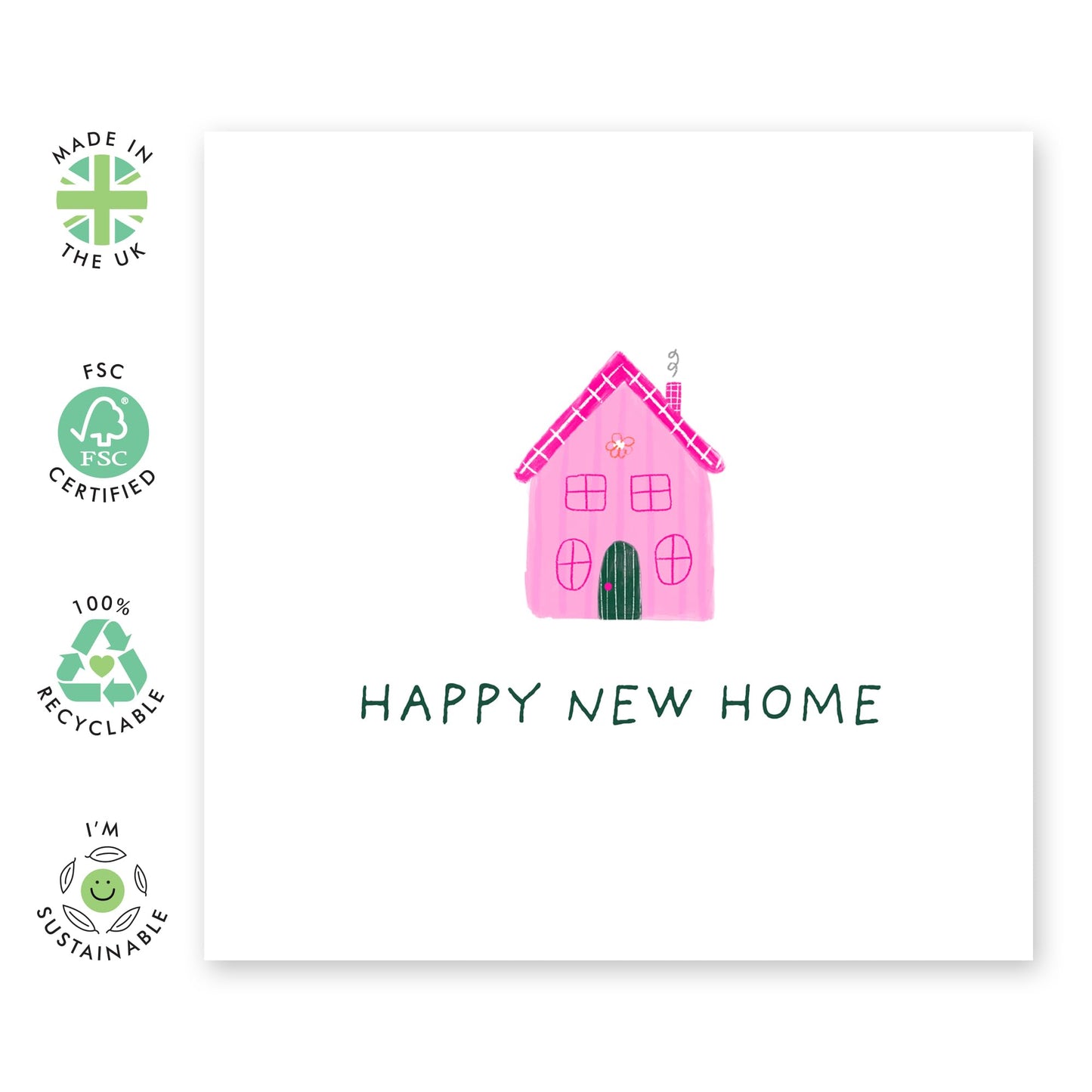Congratulations Card - 'Happy New Home Pink Houses' - Gifts for New Neighbours, Friends, Son, Daughter, BFF, Sister - New Beginnings - Comes with Fun Stickers