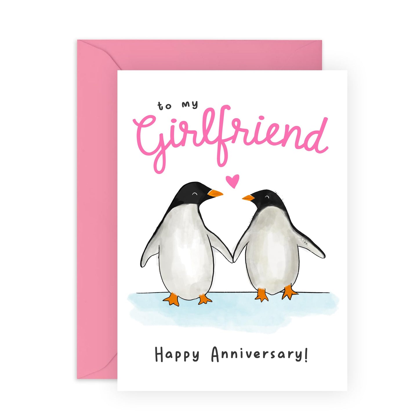 Penguin Anniversary Card For Her - To My Girlfriend - Cute Gifts For Girlfriend - Sweet Anniversary Card For Couple Women Fiancee - Comes With Stickers - By Central 23