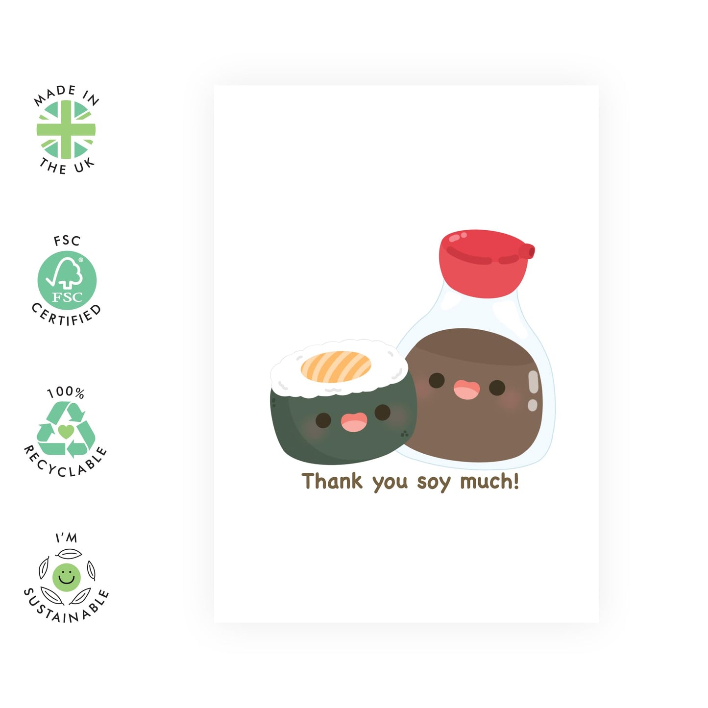 Cute Thank You Cards For Men Women - Thank You Soy Much Sushi - Friendship Gifts - Appreciation Cards For Mum Dad Husband Wife - Comes With Stickers - By Central 23
