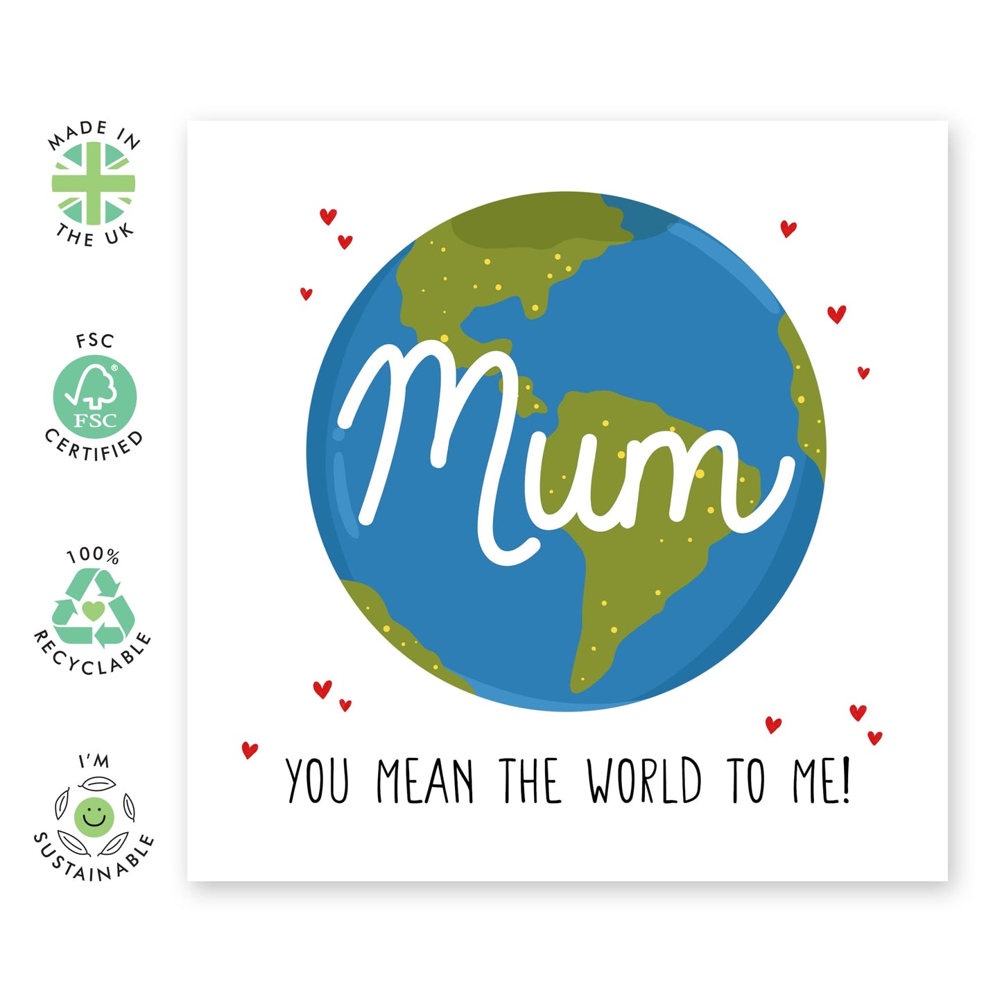 Sweet Mum Birthday Card - 'YOU MEAN THE WORLD' - I Love You Gift for Her, Mama, Ma, Mummy, Women, Ladies from Son Daughter -Thoughtful Mothers Day Surprise - Comes With Stickers