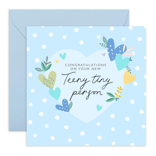 Baby Shower Card - Teeny Tiny Person - Congratulations Baby Boy Card - Welcome Home Well Done Baby On The Way - Dad And Mum To Be Card - Comes With Stickers - By Central 23