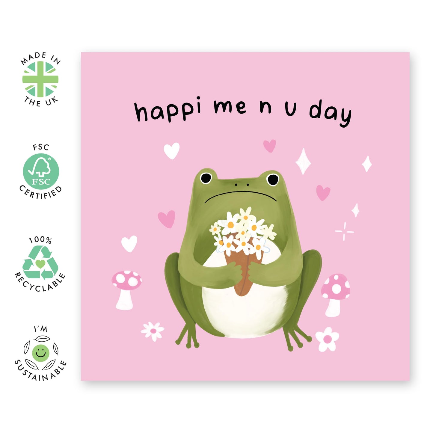 Cute Anniversary Frog Card - 'Frog Flowers' - Romantic Gifts for Husband, Wife, Partner, Other Half, Married Couples, Girlfriend, Boyfriend - Toad Love - Comes with Fun Stickers