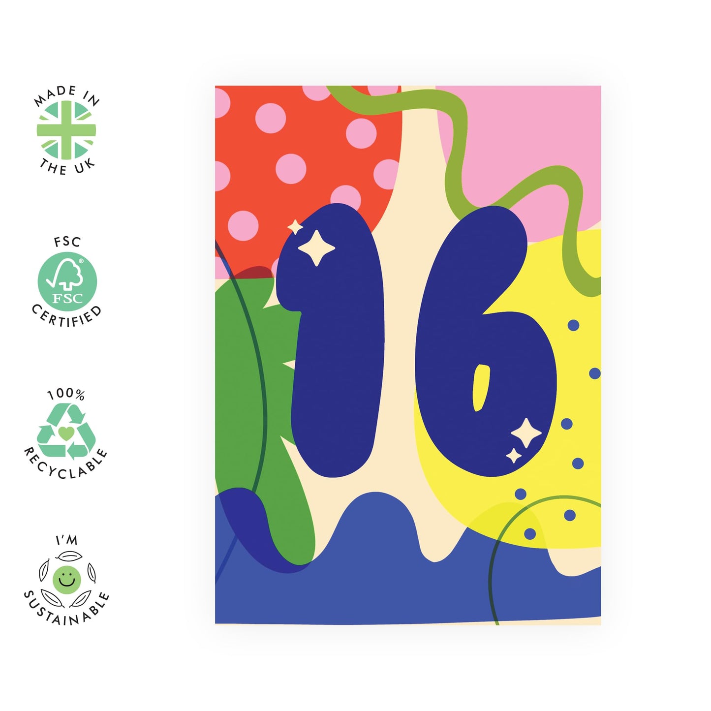 16th Birthday Cards For Kids - ABSTRACT 16 YEARS - Happy Sixteenth Birthday Card For Teens - Gifts For Son Daughter - Bday Cards For Nephew Niece - Comes With Fun Stickers - By Central 23