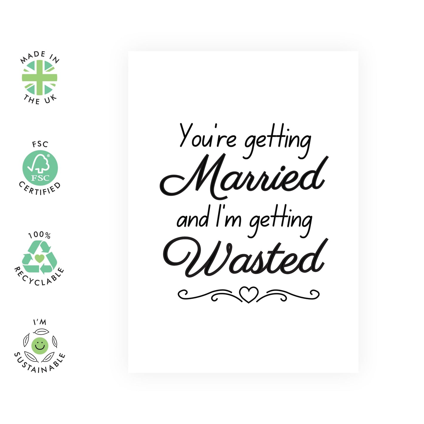 Funny Wedding Celebration Card - 'I'm Getting Wasted' - Gifts for the Bride, Groom, Best Friend, Bestie, BFF, Sister, Bruv, Mate, Brother, Cousin - Congrats - Comes with Fun Stickers