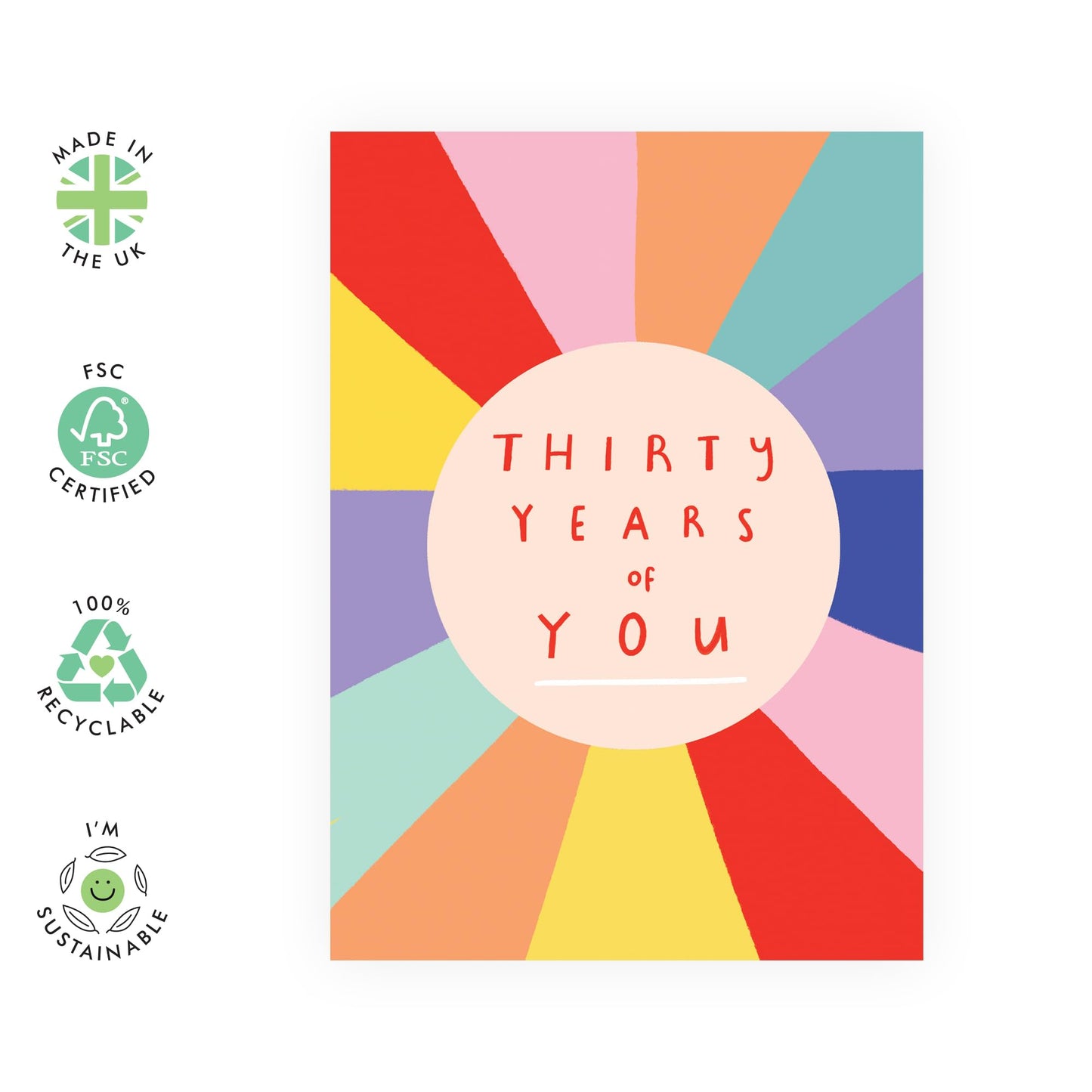 30th Birthday Greeting Card - 'Thirty Years of You' - Presents for Friend, Best Buddies, Mate, Colleagues, Bestie, Neighbours, Family, Relative, Cousin - Fun Years - Comes with Fun Stickers