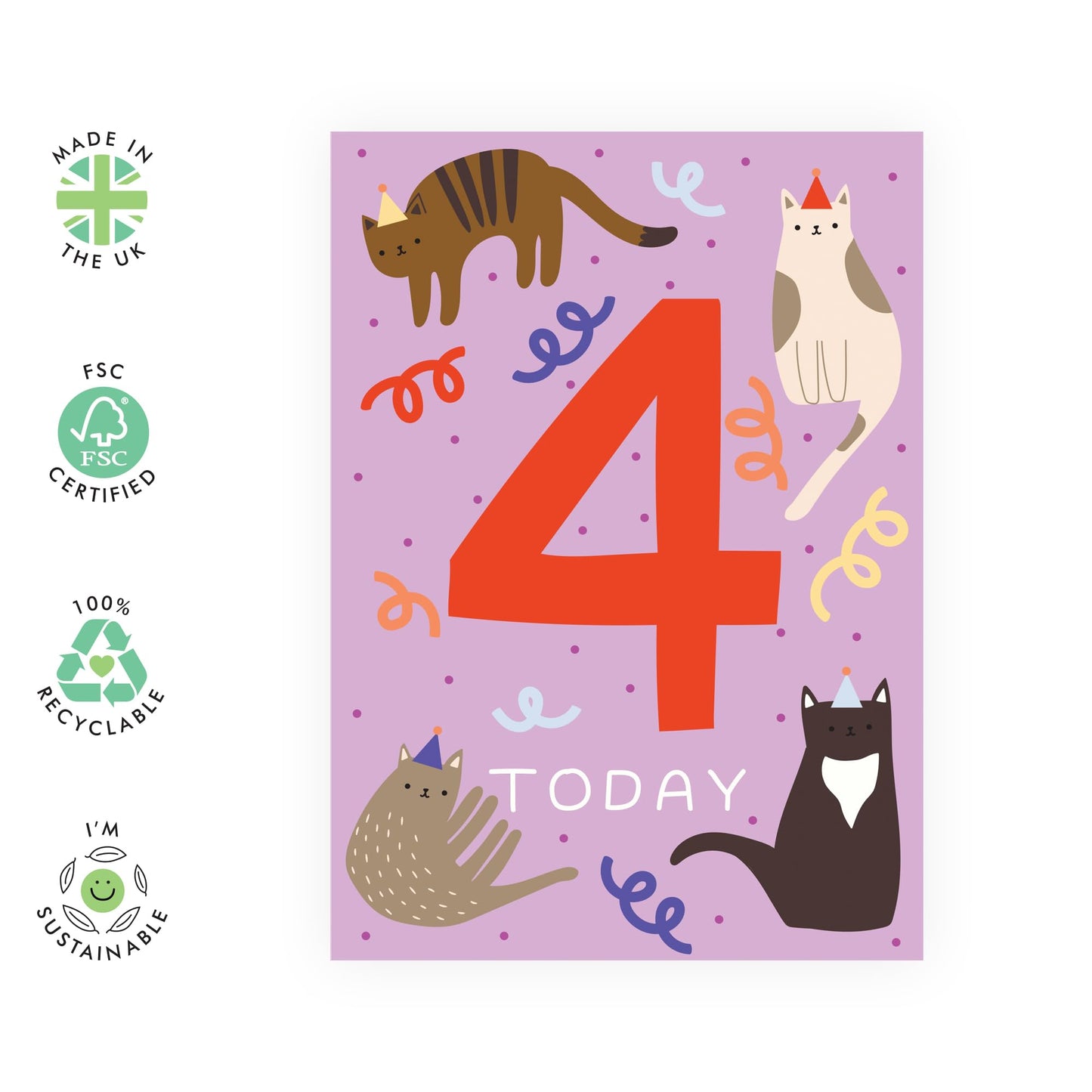 4th Birthday Card For Boys Girls - Childrens Cats Age 4 - Baby Milestone Cards Age Four - Forth Cats Birthday Card Niece Nephew - Gifts Daughter Son Toddlers - Comes With Stickers By Central 23