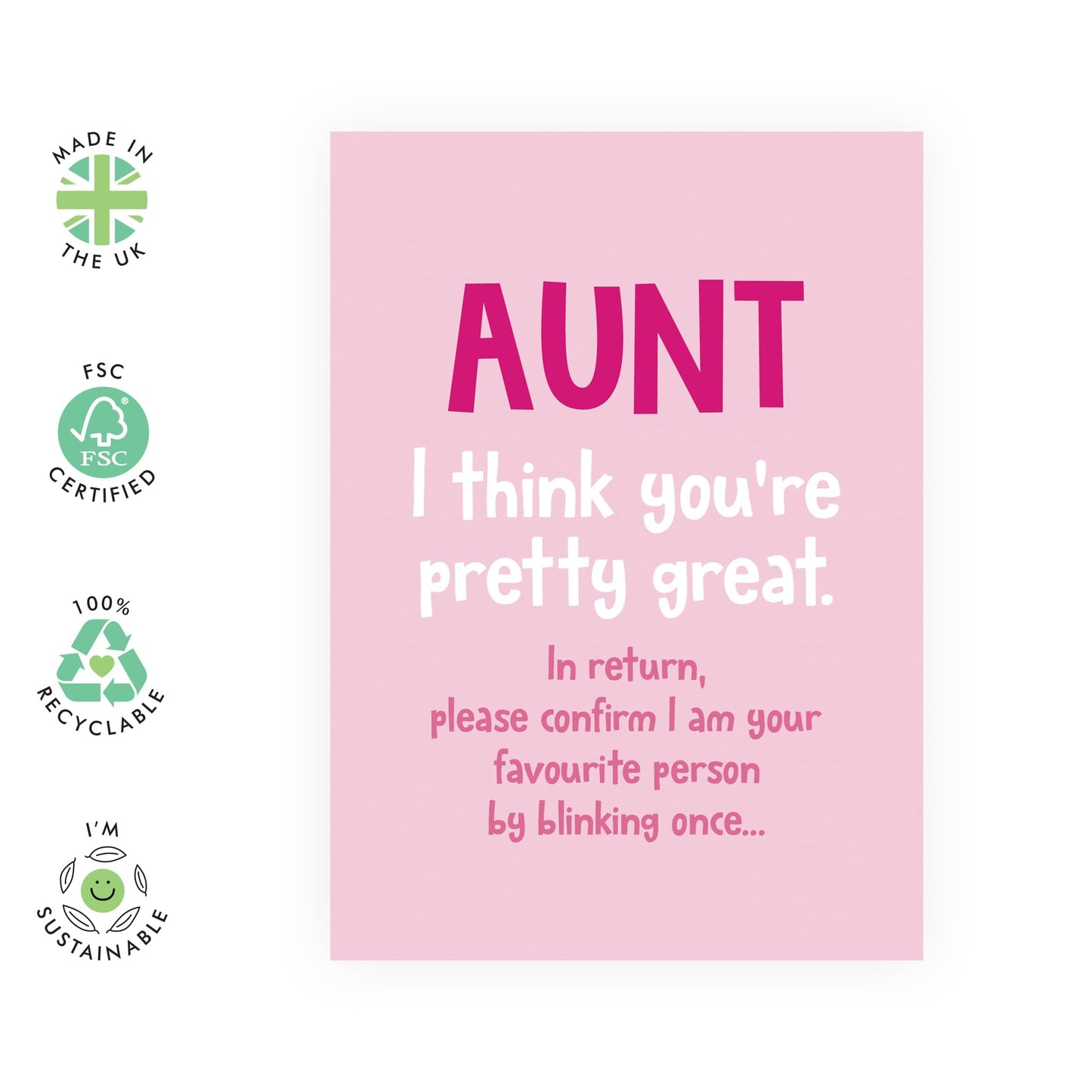 Pink Birthday Card for Great Aunts - 'Aunt Blink To Confirm' - Gifts for Family, Relatives, Her From Niece & Nephew - Favouritism - Comes with Fun Stickers