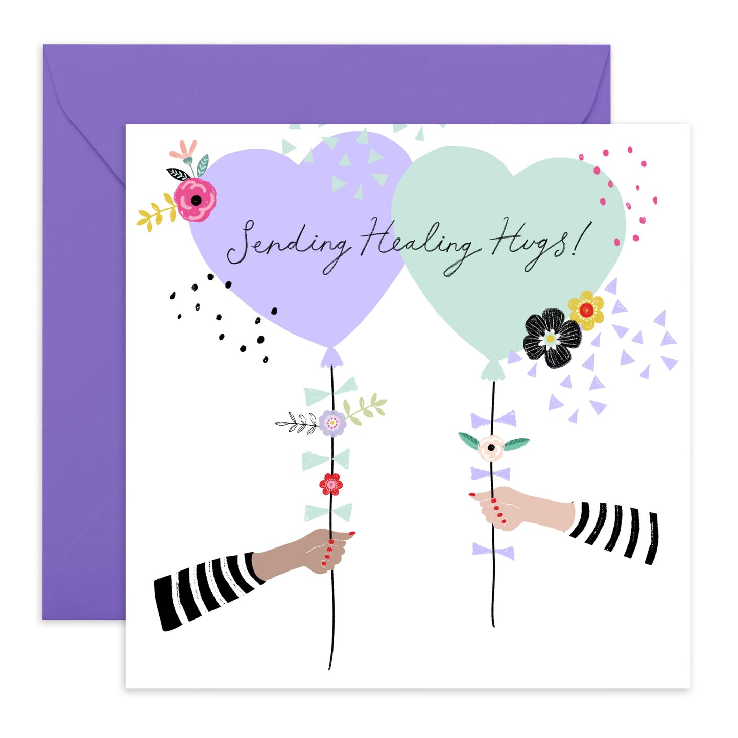 Healing Hugs Cards And Envelope - Get Well 17 - Encouragement Cards For Men Women - Floral Greeting Card - For Girl Friends - Speedy Recovery Him Her - Comes With Stickers - By Central 23