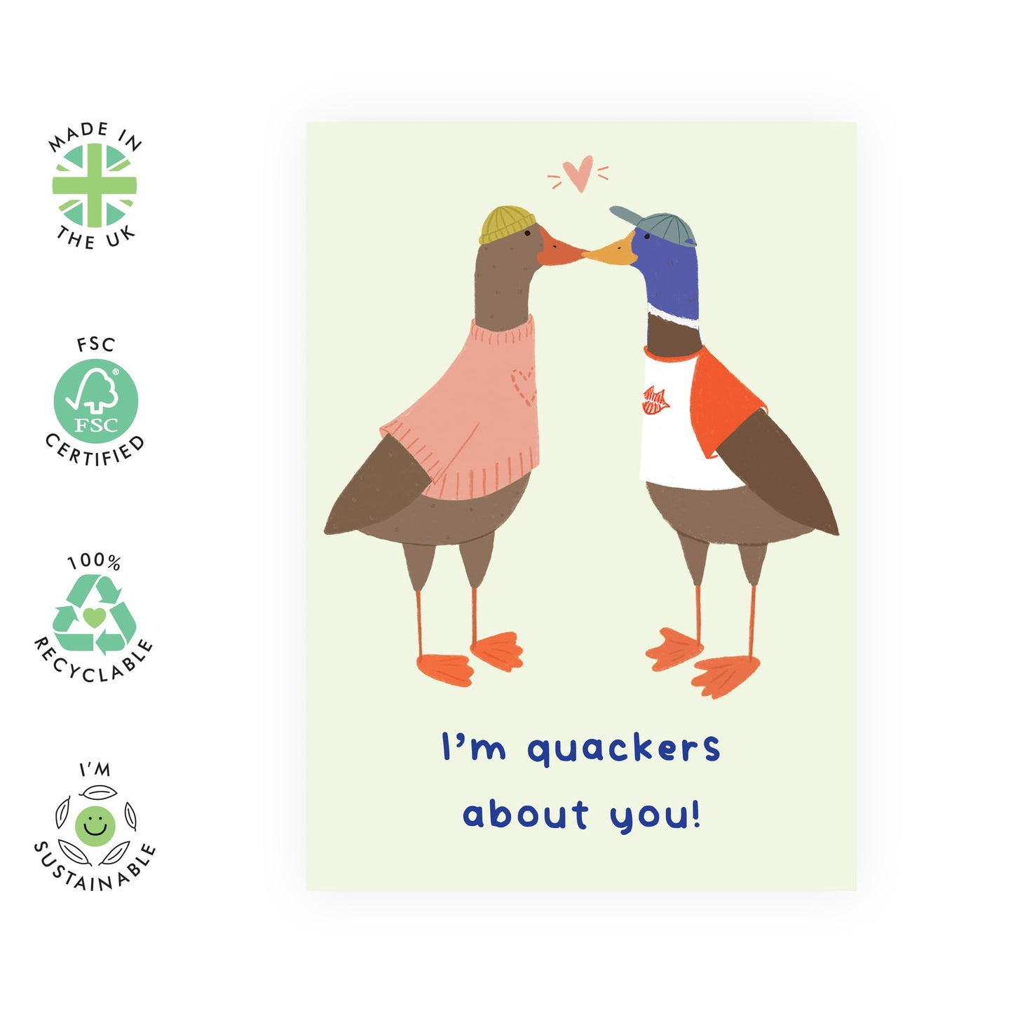 Cute Valentines Day Card - 'Quackers Cool Ducks' - Gifts for Wife, Husband, Girlfriend, Boyfriend, Him, Her, Spouse, Partner, Couples- KIsses - Comes with Fun Stickers
