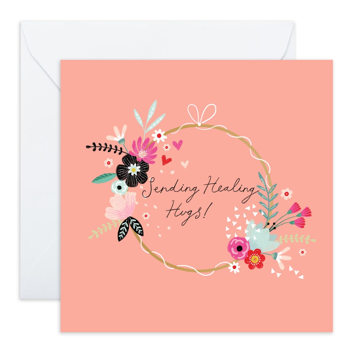 Sending Healing Hugs Cards And Envelope - Get Well 7 - Encouragement Cards For Men Women - Floral Greeting Card - For Girl Friends - Speedy Recovery Him Her - Comes With Stickers - By Central 23