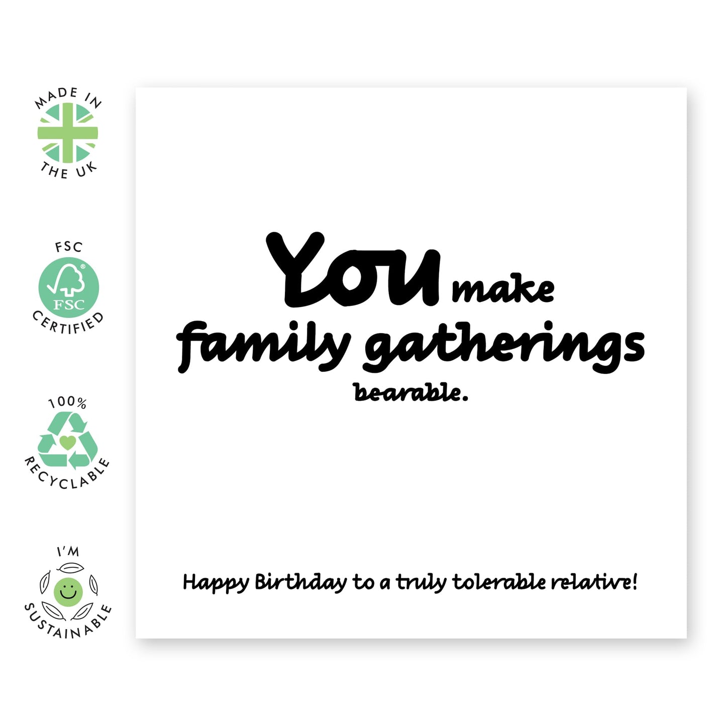 Birthday Cards For Him Her - Make Family Gatherings Bearable - Rude Birthday Cards For Cousin - Brother Sister - Funny Greeting Card For Aunt Uncle - Comes With Stickers By Central 23