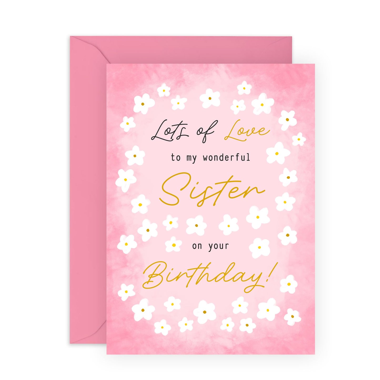 Floral Birthday Card for Her - "Wonderful Sister Flowers" Gifts for Sis, Sibling, Family, Women, Ladies, Girls - Beautiful and Pink -Comes with Fun Stickers