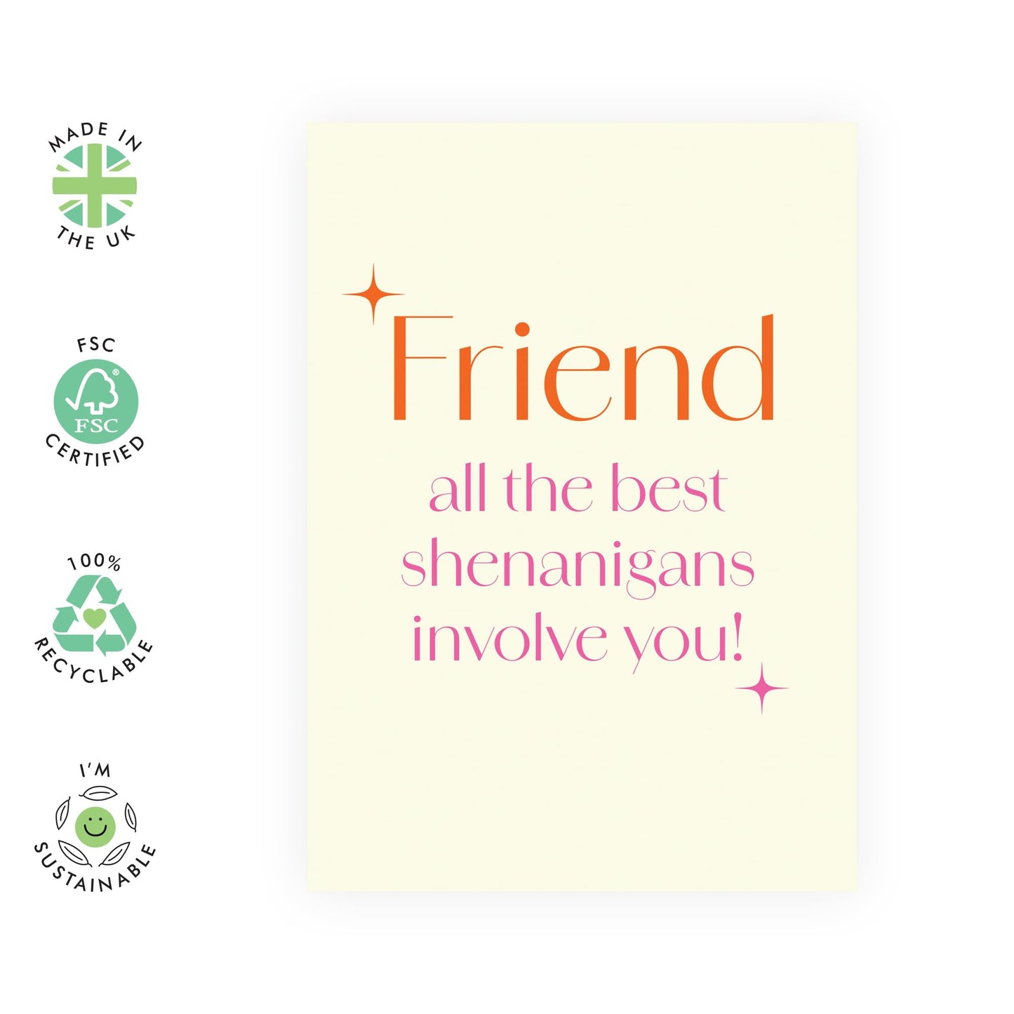 Cute Friendship Greeting Card - 'Friend' - Greetings for Best Friends, Besties, Mate, Bruv, Bro, Girlfriend, Buddies - You are Fun - Comes with Fun Stickers
