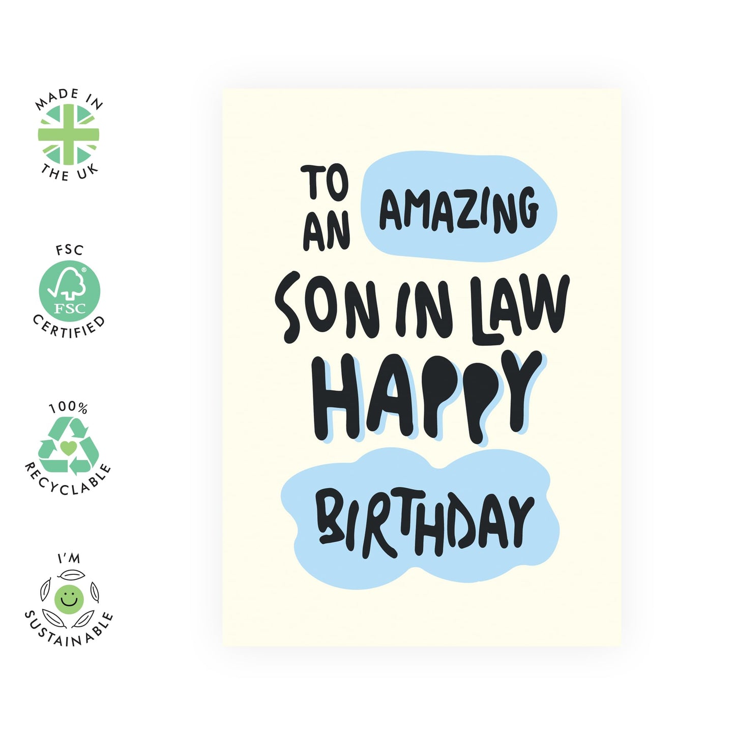 Son-in-law Birthday Card - 'Son In Law' - Thoughtful Gift for Son In Law, Daughter's Husband, Family - Amazing Son - Comes with Fun Stickers