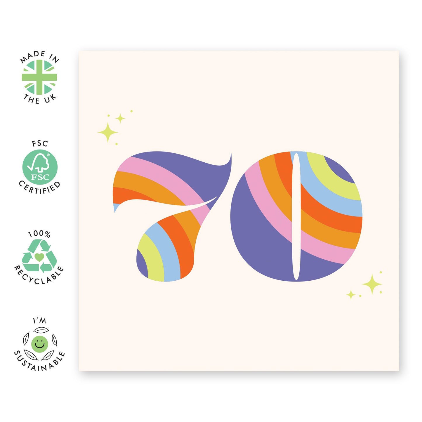 70th Birthday Card For Grandma - Rainbow Font 70 - Wife Mum - Sweet Birthday Card Happy Seventieth Birthday Greeting Card Grandmother - Comes With Fun Stickers - By Central 23