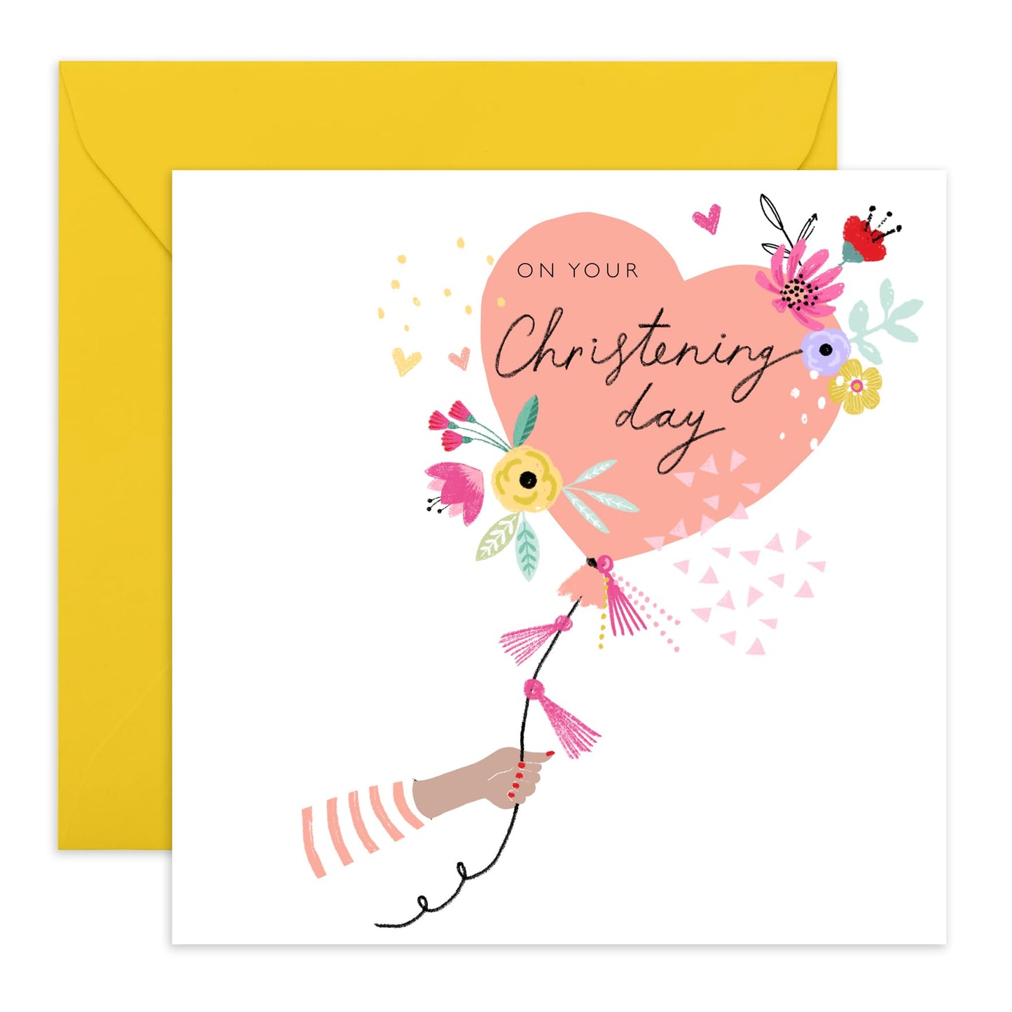 Baptismal Card For Baby Girl -pink Christening Heart Balloon - Dedication Day Card Baby - Christening Card For Niece - Granddaughter - Gift From Aunt Uncle - Comes With Fun Stickers By Central 23