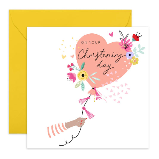 Baptismal Card For Baby Girl -pink Christening Heart Balloon - Dedication Day Card Baby - Christening Card For Niece - Granddaughter - Gift From Aunt Uncle - Comes With Fun Stickers By Central 23