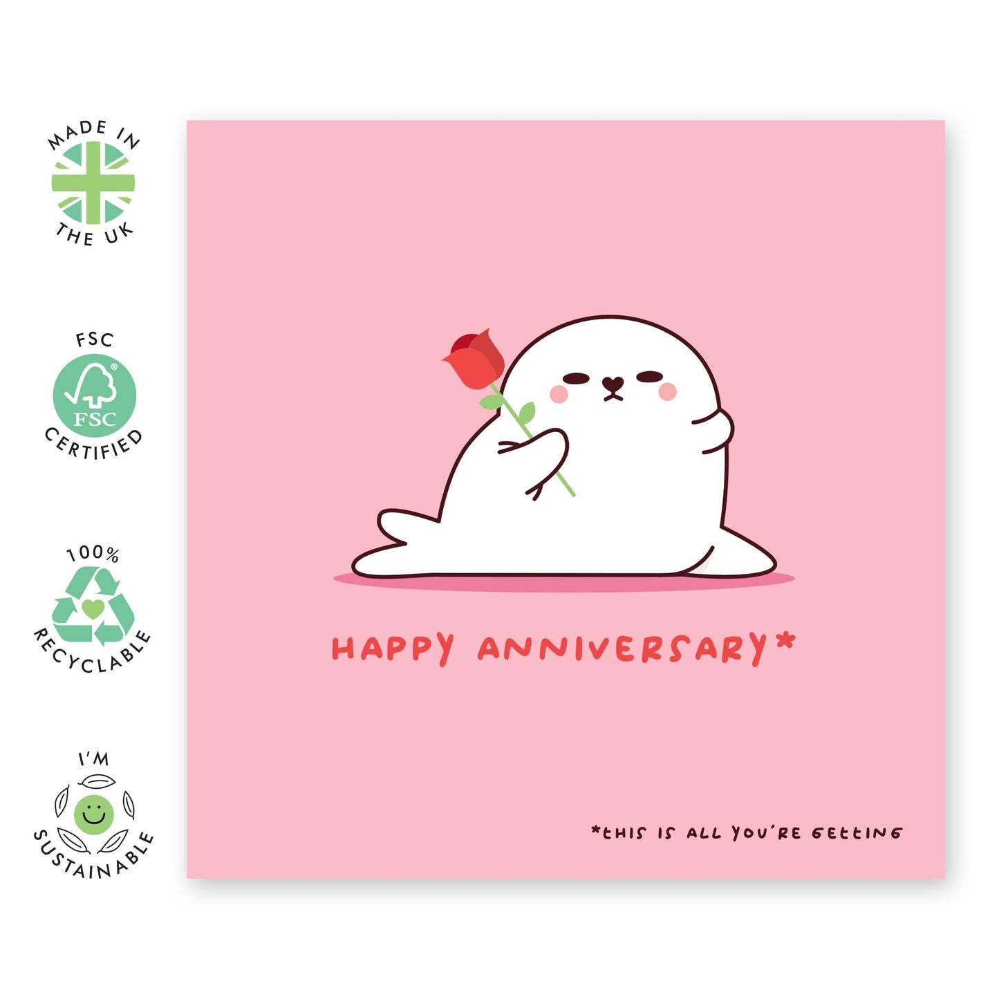 Cute Anniversary Card - 'Lazy Seal Anniversary' - Romantic Gifts for Husband, Wife, Partner, Other Half, Couples, Girlfriend, Boyfriend - Valentines Day Present - Comes with Fun Stickers