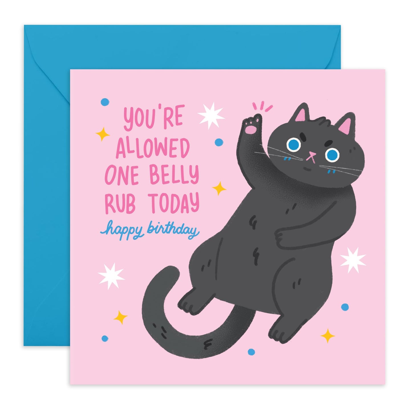 Cat Birthday Card Funny - You're Allowed One Belly Rub - Black Cat - Womens Birthday Card - Greeting Cards For Cat Lady Fur Mum - Gifts For Her - Comes With Stickers - By Central 23