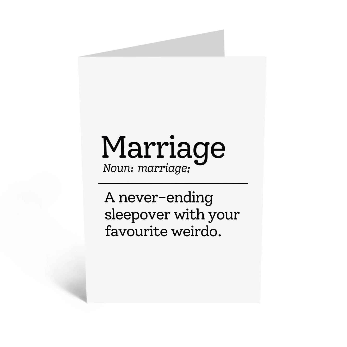 Cute Definition Love Card - 'Marriage Meaning' - Romantic Valentines Day Gifts for Husband, Wife, Life Partner, Other Half - Endless Sleepovers - Comes with Fun Stickers