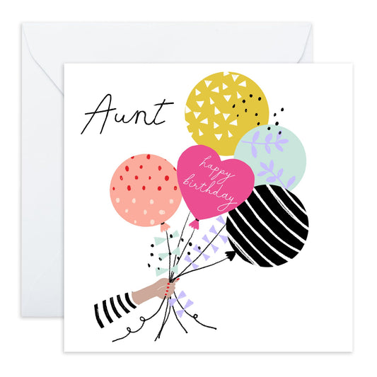Birthday Card For Aunt - Aunt Balloon Bunch - Happy Birthday Aunty Greeting Card - Gift From Niece Nephew - Heartfelt Gifts Women Tia - Comes With Fun Stickers - By Central 23