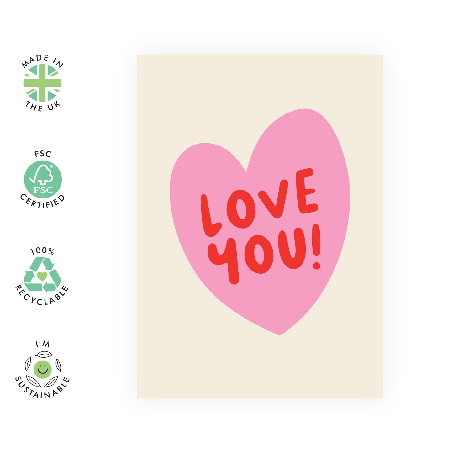 Sweet Greeting Card - 'LOVE YOU PINK HEART' - Perfect for Expressing Affection with a Touch of Charm - Ideal for Her, Friends, Girlfriend, Wife, Mums, Mummy's, BFFs - Comes With Stickers By Central 23