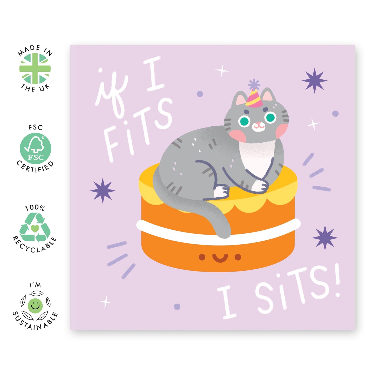 Cat Birthday Cards For Women - If I Fits I Sits - Funny Greeting Cards For Her - Gifts For Cat Lady Fur Parent Cat Mum Pet Owners - Comes With Stickers - By Central 23