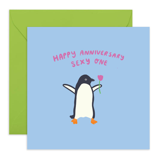 Anniversary Greeting Card - 'PENGUIN ANNIVERSARY' - Perfect for Celebrating with a Cute Playful Penguin Design - Ideal for Adding Joy and Love to Your Special Day - Comes With Stickers By Central 23