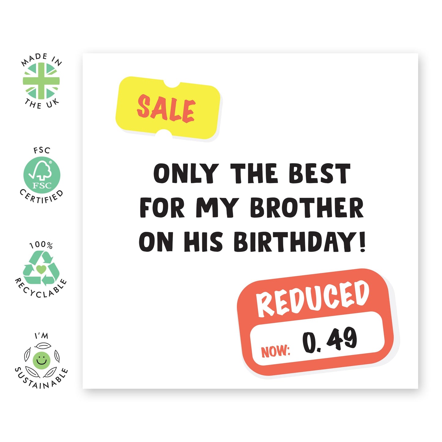 Birthday Card - 'Sale Brother' - For Your Brother - Funny Design - Perfect for Celebrating Your Brother's Birthday with Humor - Ideal for His Special Day - Comes with Fun Stickers by Central 23